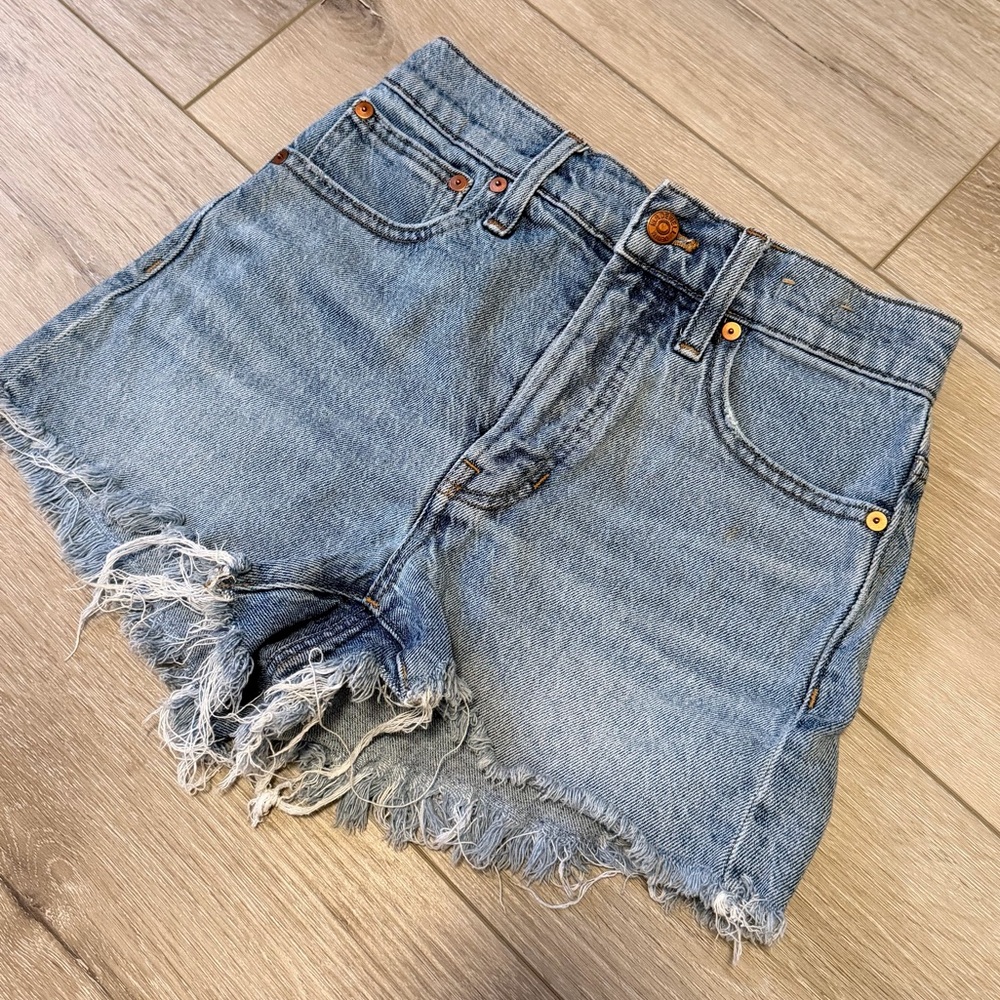 Madewell Blue Frayed Jean Shorts